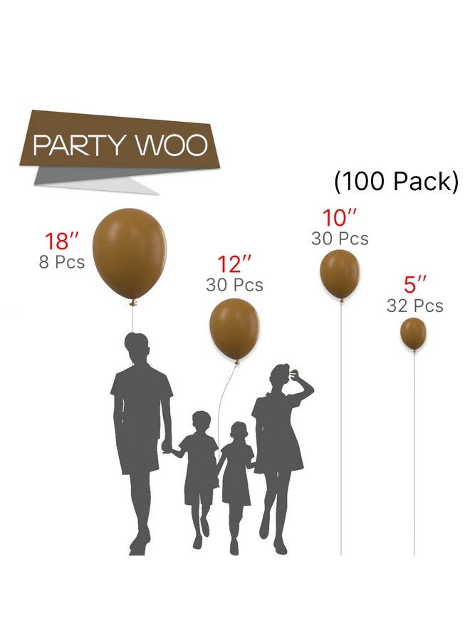PartyWoo Brown Balloons 100 pcs Different Sizes of 18 12 10 5 Inch Boho Neutral Coffee Dark Brown Balloon Arch Kit Garland for Wedding Baby Shower Gender Reveal Birthday Party Decorations Brown-F09 - Image 2