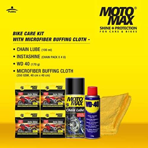 Motomax Bike Care Kit with Microfiber Cloth - Clean, Protects and Shines Interiors/Exterior of Bike, Motorcyles : Includes Chain Lubricant, Instashine, WD 40 and Microfibre Cloth Combo - Image 3