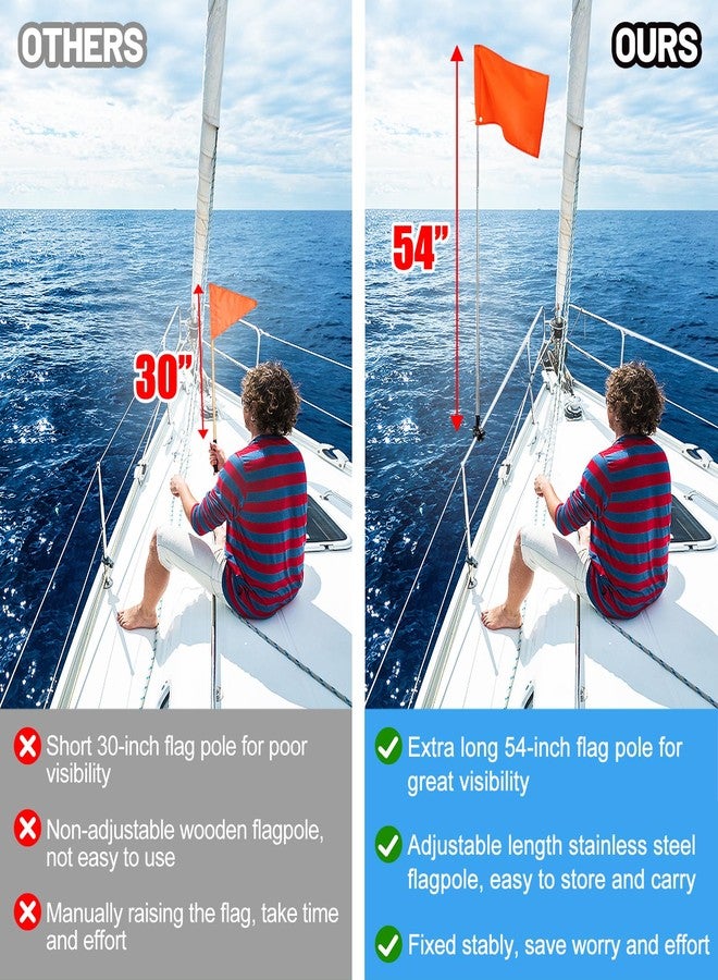Bigmeta Orange Boat Flag- 64 Inch Adjustable Boat Safety Flag Water Ski Flag with Stable Holder & Flag Pole Durable Boating Safety Flag Skier Down Flag for Swimmers Surfer Safety Equipment - Image 2