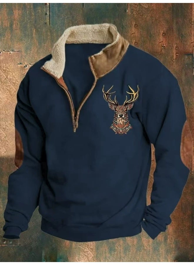 general HOTYD Men's 1/4 Zip Fleece Stand Collar Sweatshirt Aztec Pattern Oversized Long Sleeve Pullover Hoodie - Image 1