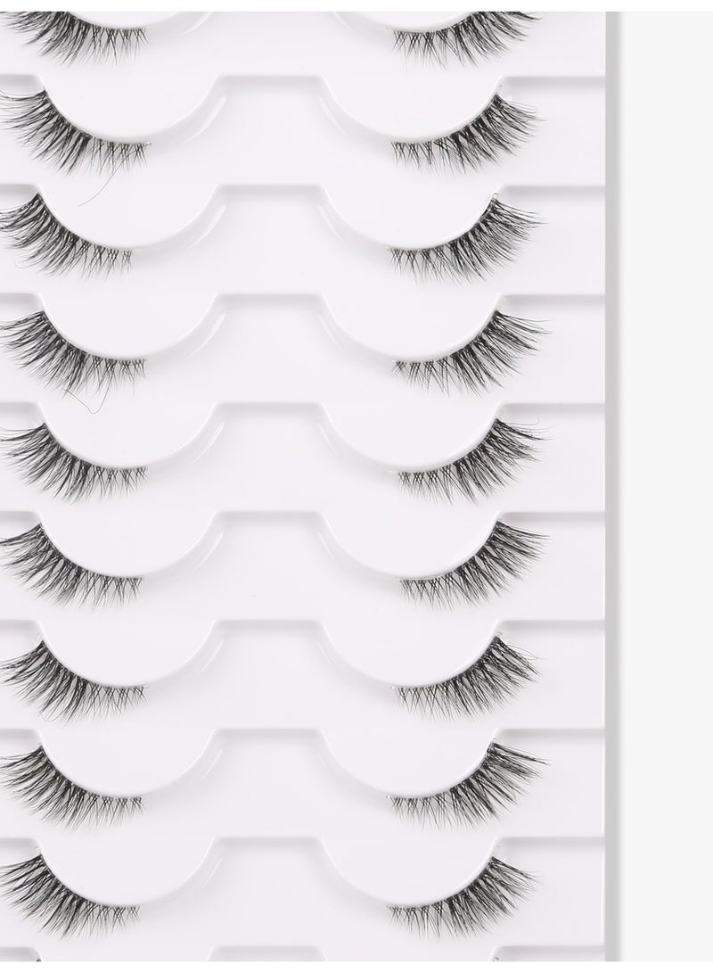 Chabeia 10 Pair Half Lashes Strips False Eyelashes Fairy Natural Lashes Cat Eye Lok Wispy Short Bend 3/4 Lashes , Pack Fluffy Volume Small Accent Lash Fake Eyelashes 3D Faux Mink Lashes Extensions - Image 2