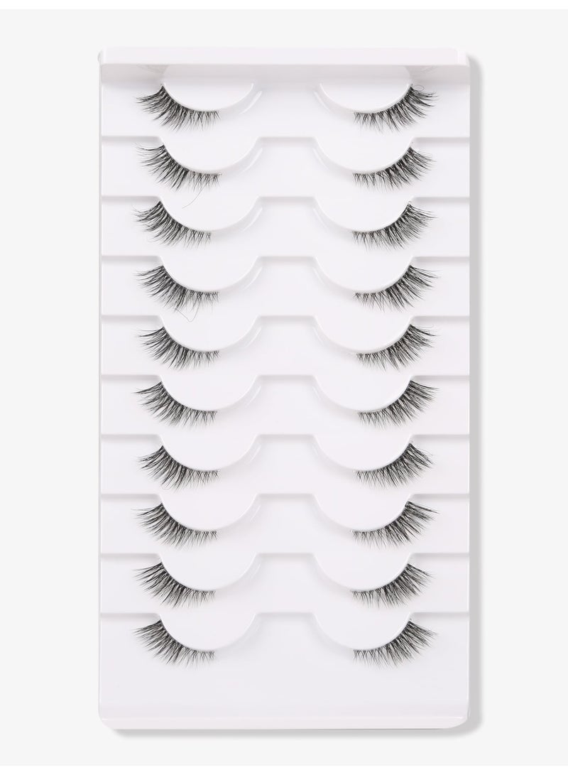 Chabeia 10 Pair Half Lashes Strips False Eyelashes Fairy Natural Lashes Cat Eye Lok Wispy Short Bend 3/4 Lashes , Pack Fluffy Volume Small Accent Lash Fake Eyelashes 3D Faux Mink Lashes Extensions - Image 1