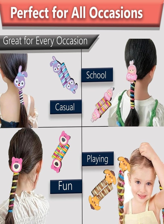 WECROO Colorful Rainbow Telephone Wire Hair Band for Kids Elastic Spiral Hair Ties for Girls Cute Cartoon Braids Ponytail Holder Style Causal Hair Accessories (Pack of 6) Multicolor - Image 5