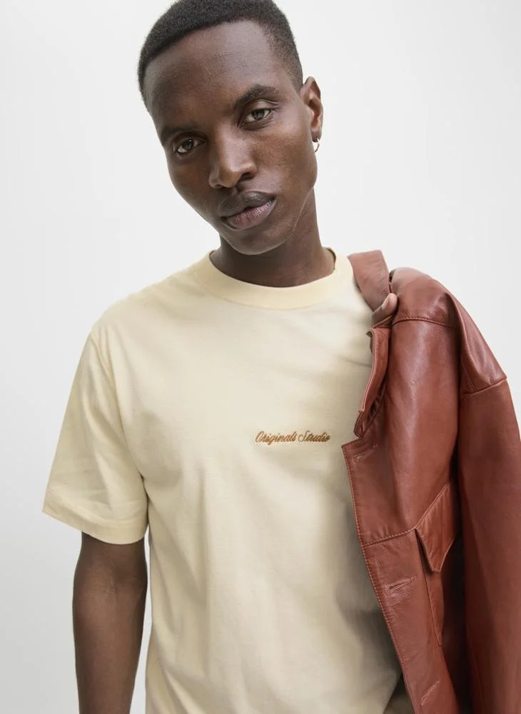 JACK & JONES Antique White Original Studio Regular Fit T-Shirt for Men | Best Price UAE