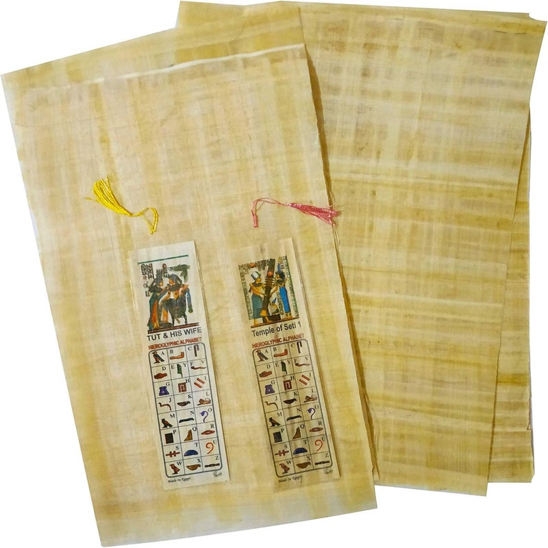 Nefertari 15 ورقة بردي فارغة مصرية 12" × 8" (30 × 20 سم) فرعون قديم، أوراق بردي للأبجديات لمشاريع الفن، تزيين القصاصات، وتاريخ المدرسة، وسيلة تعليمية مثالية، ورق لف + هدية علامة كتاب - Image 1