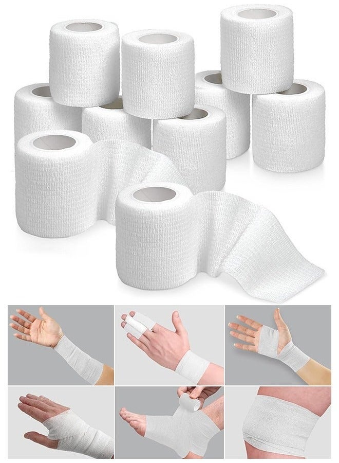 Generic 10 Rolls Self Adhesive Wrap Athletic Tape Gauze Breathable Elastic Cohesive Bandage for Sports Injury & Pet 5*4.5 cm, White  - Image 1