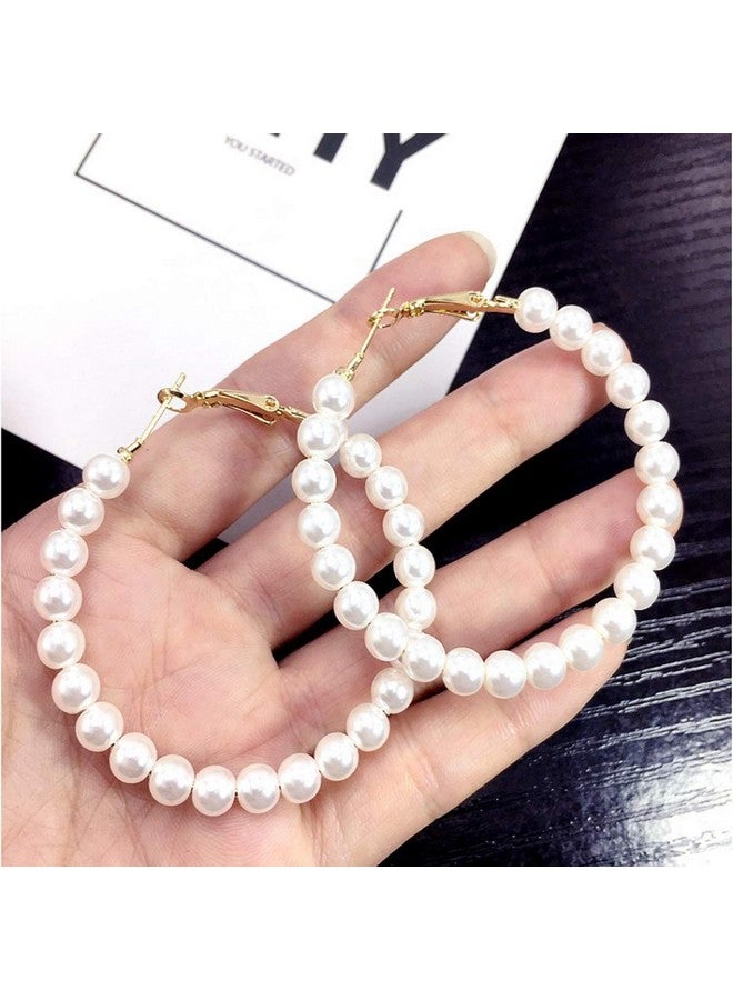 RONLLNA Pearl Hoop Earrings For Women Fashion Dangle Hypoallergenic Layer Earrings Drop Dangle Earrings Gifts For Women (Pearl Hoop) - Image 3