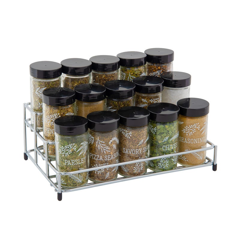 Kamenstein 15 Jar Lincoln Countertop Spice Rack With Spices Included  Free Spice Refills For 5 Years  Chrome With Black Caps   9.5 X 5.8 X 9 - Image 1