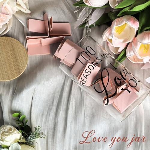 CLUSIVC Love Memory Jar with Note Cards,Anniversary Couples Gifts for Boyfriend Girlfriend Husband Wife Reasons Why I Love You Because Jar for Anniversary Engagement Bridal Wedding Registry-Pink - Image 4