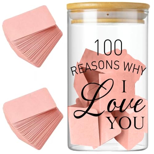 CLUSIVC Love Memory Jar with Note Cards,Anniversary Couples Gifts for Boyfriend Girlfriend Husband Wife Reasons Why I Love You Because Jar for Anniversary Engagement Bridal Wedding Registry-Pink - Image 1