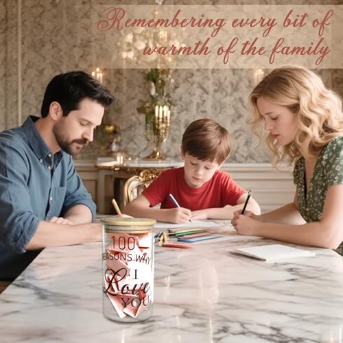 CLUSIVC Love Memory Jar with Note Cards,Anniversary Couples Gifts for Boyfriend Girlfriend Husband Wife Reasons Why I Love You Because Jar for Anniversary Engagement Bridal Wedding Registry-Pink - Image 5
