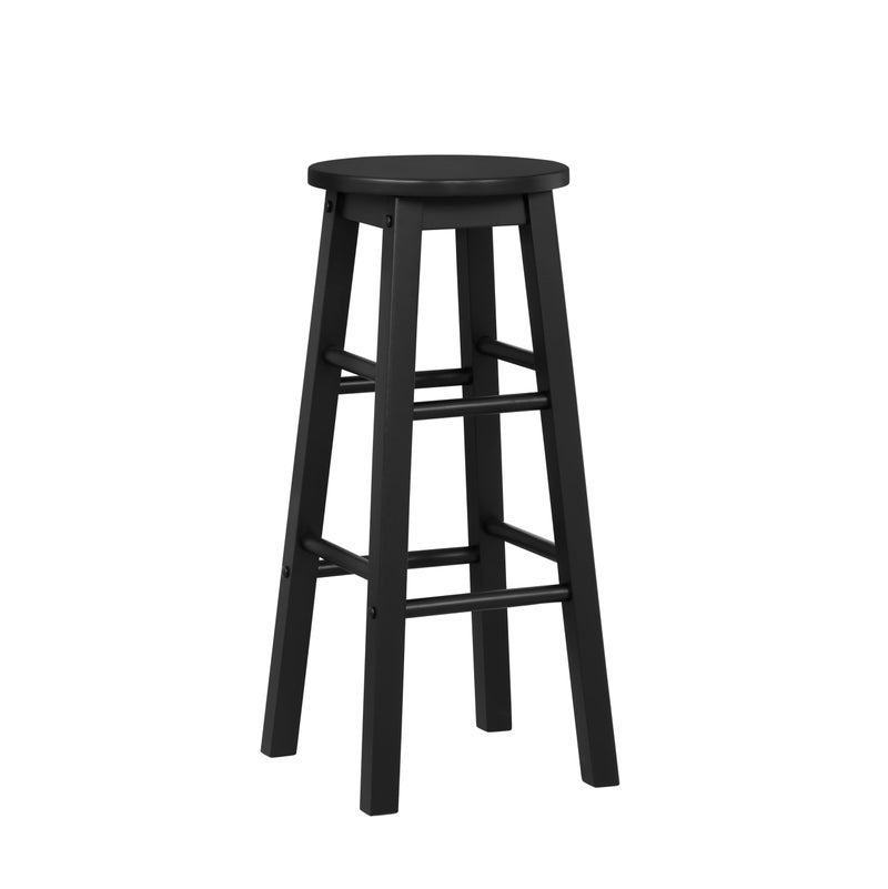 Linon Zeke Black Solid Wood Backless Round Barstool with 29 inch Seat Height - Image 1