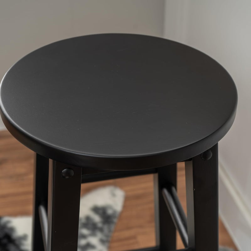 Linon Zeke Black Solid Wood Backless Round Barstool with 29 inch Seat Height - Image 2