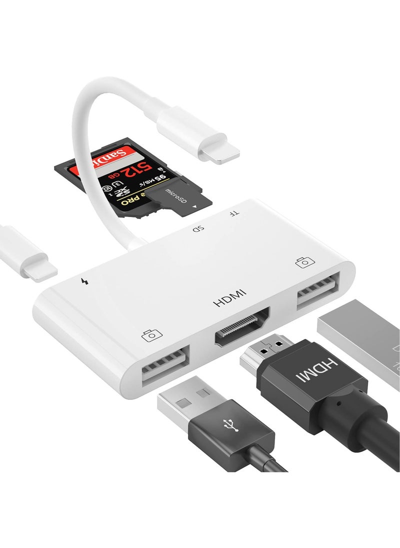 SYOSI - HDMI OTG Adapter, HDMI USB Hub, 6-in-1 Lighting to HDMI Digital AV Converter, TF SD Card Reader, USB Camera Adapter, Power Delivery Compatible with Phone, Pad, Support MIDI Keyboard, Projector - Image 1