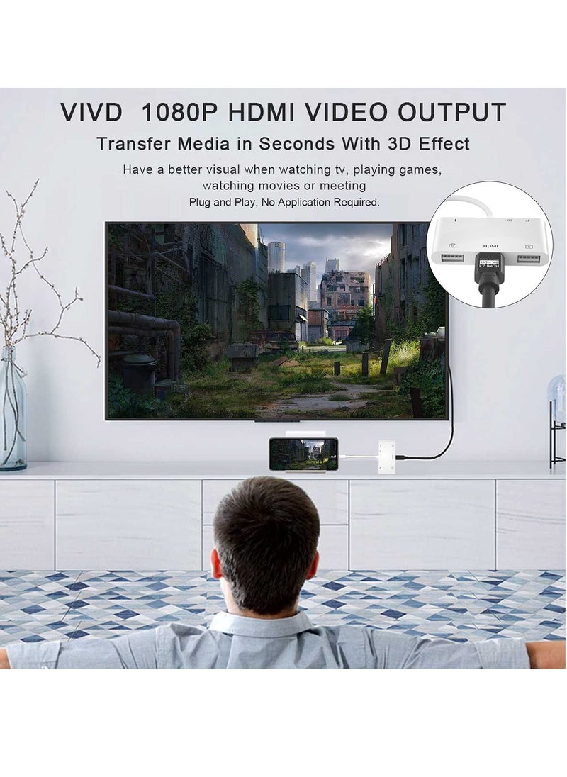 SYOSI - HDMI OTG Adapter, HDMI USB Hub, 6-in-1 Lighting to HDMI Digital AV Converter, TF SD Card Reader, USB Camera Adapter, Power Delivery Compatible with Phone, Pad, Support MIDI Keyboard, Projector - Image 1