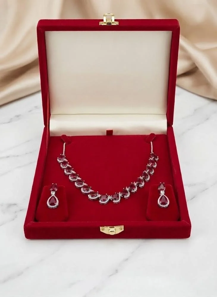 Viny red Elegant American Diamond & Ruby Red  Imitation Necklace Set for Women - Perfect for Parties, Weddings, & Festivals (Diwali, Eid) for Women | Best Price UAE
