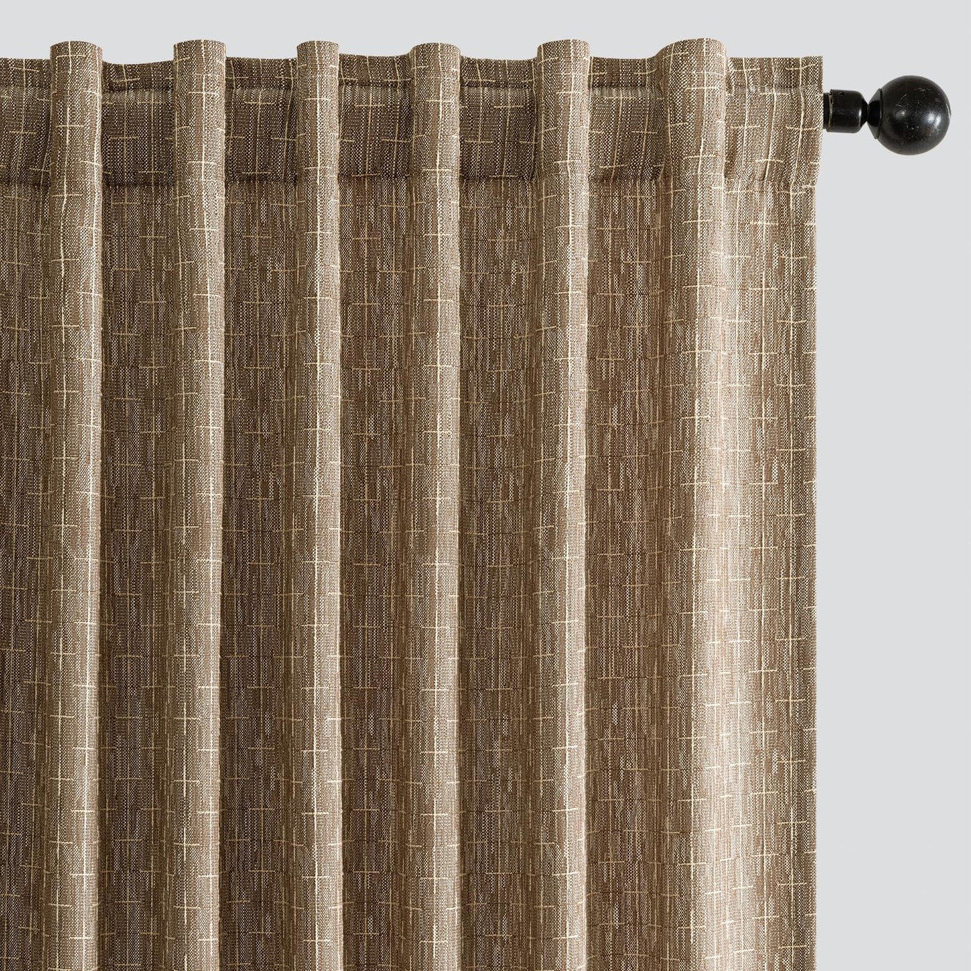 MIULEE Decorative Back Tab Linen Curtains with Geometric Pattern for Living Room Bedroom Farmhouse Rustic Thick Woven Textured Patterned Mudcloth Drapes 84 Inches Long 2 Panels Set, Brown