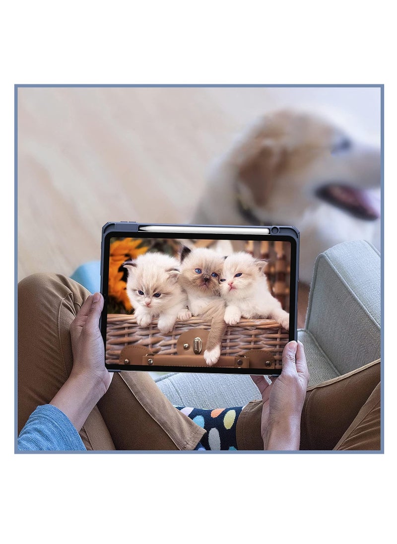 إيفو حافظة هجينة متوافقة مع جهاز iPad Pro مقاس 11 بوصة (2022/2021/2020/2018، الجيل الرابع/الثالث/الثاني/الأول) - غطاء شفاف فائق النحافة مقاوم للصدمات مع حامل قلم، خاصية الاستيقاظ/السكون التلقائي، أزرق داكن  - Image 5
