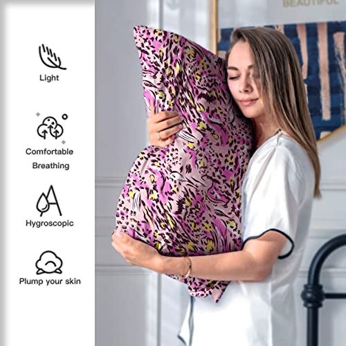 Suatien Mulberry Silk Pillowcase for Hair and Skin Standard Size Leopard Print Silk Pillow Cases with Zipper Soft Breathable Smooth Cooling Silk Pillow Covers for Sleeping (Pink Paint,20"X 26",1Pcs) - Image 5