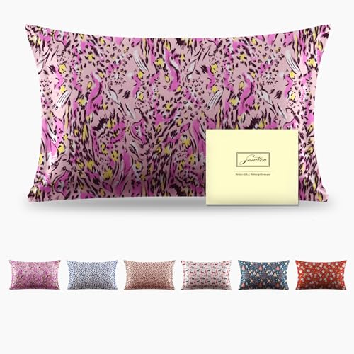 Suatien Mulberry Silk Pillowcase for Hair and Skin Standard Size Leopard Print Silk Pillow Cases with Zipper Soft Breathable Smooth Cooling Silk Pillow Covers for Sleeping (Pink Paint,20"X 26",1Pcs) - Image 1
