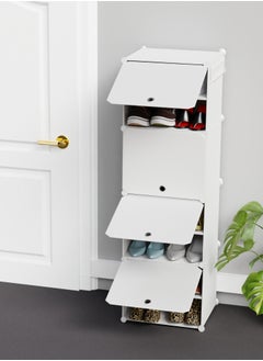 Lovstro Shoes Cabinet Racks for Closet and Entryway, Portable and Convertible with Doors, Shoe Rack, Strong Lightweight Thin Plastic, Wardrobe Organizer Storage Box for Clothes (White, 4 boxes)  - Image 1