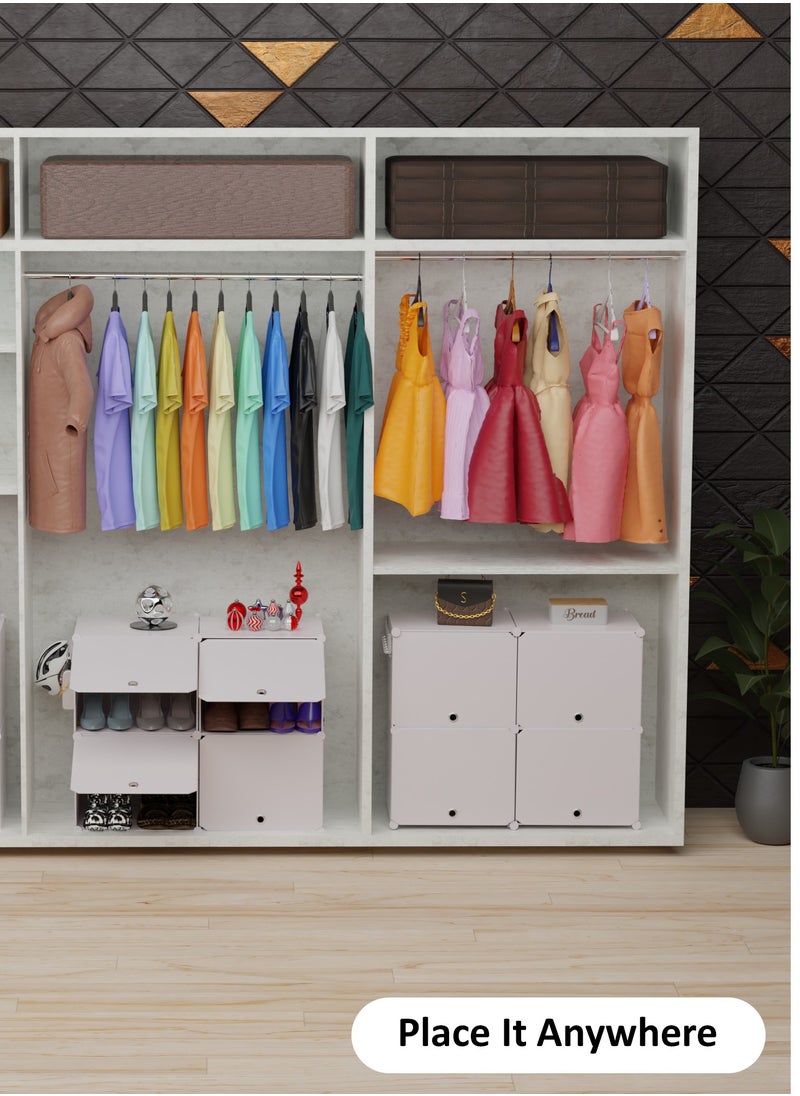 Lovstro Shoes Cabinet Racks for Closet and Entryway, Portable and Convertible with Doors, Shoe Rack, Strong Lightweight Thin Plastic, Wardrobe Organizer Storage Box for Clothes (White, 4 boxes)  - Image 3
