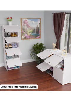 Lovstro Shoes Cabinet Racks for Closet and Entryway, Portable and Convertible with Doors, Shoe Rack, Strong Lightweight Thin Plastic, Wardrobe Organizer Storage Box for Clothes (White, 4 boxes)  - Image 5