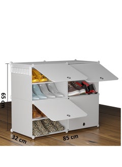 Lovstro Shoes Cabinet Racks for Closet and Entryway, Portable and Convertible with Doors, Shoe Rack, Strong Lightweight Thin Plastic, Wardrobe Organizer Storage Box for Clothes (White, 4 boxes)  - Image 4