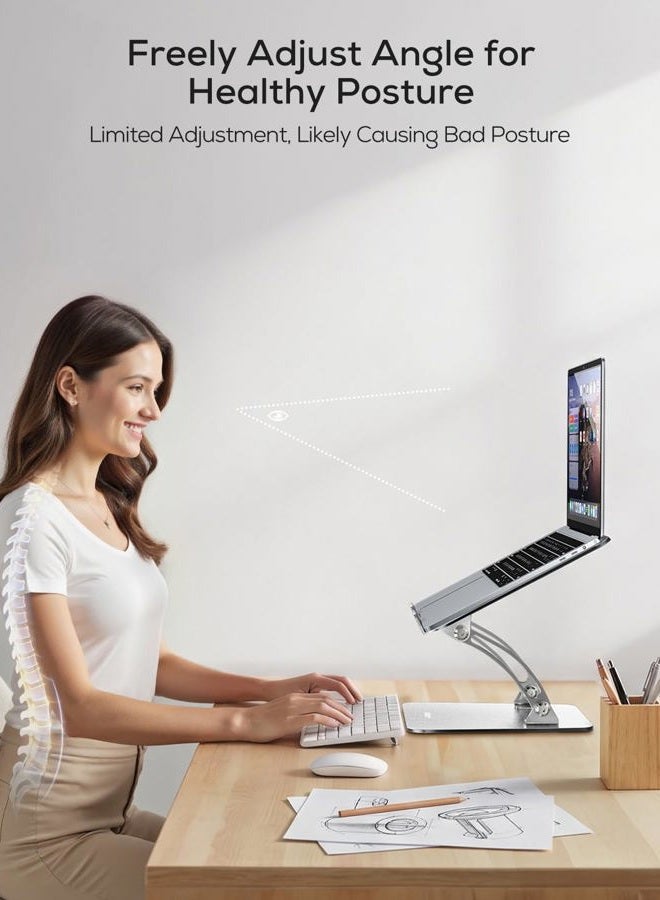 nulaxy Laptop Stand for Desk, Ergonomic Height Angle Adjustable Laptop Riser Holder with Heat-Vent Computer Stand Compatible with 10-17" Up to 22 Lbs Laptop Notebook Computer Silver - Image 2