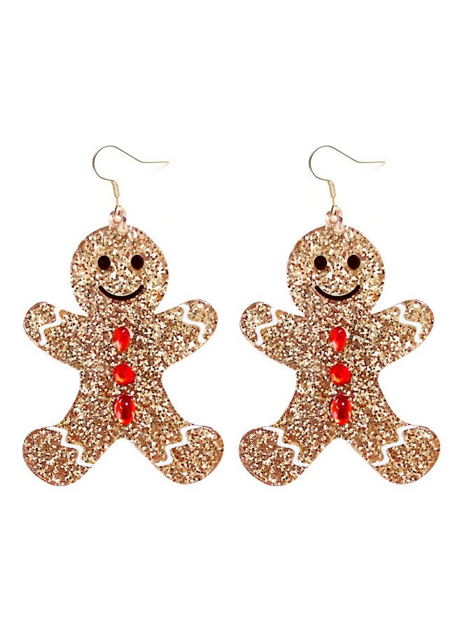 KCHIES Christmas Gingerbread Man Charm Dangle Drop Earrings Glitter Gold Acrylic Resin Fashion Statement Jewelry Holiday Xmas Party Dress Outfits Decor Accessories For Women - Image 1