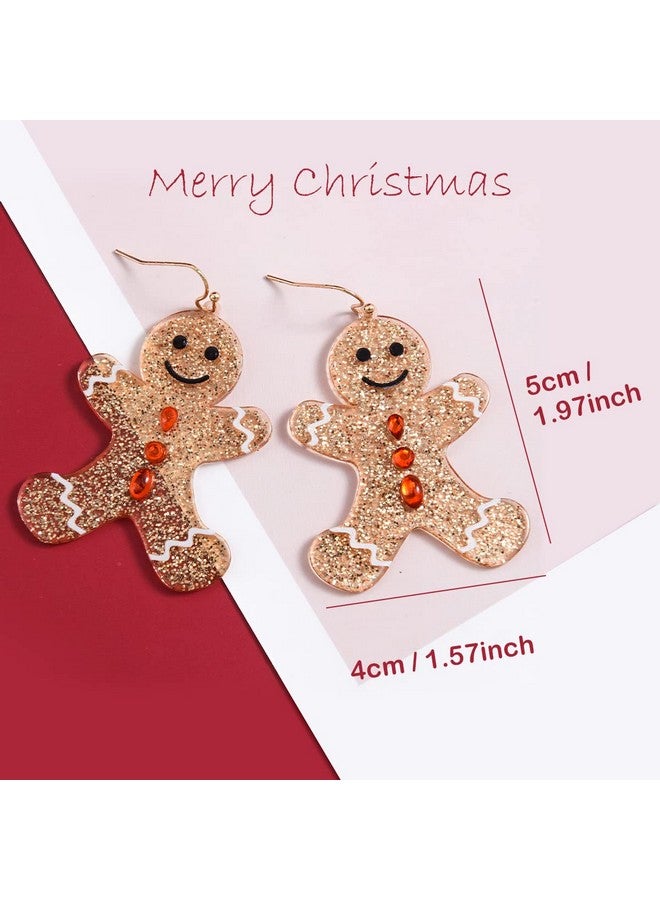 KCHIES Christmas Gingerbread Man Charm Dangle Drop Earrings Glitter Gold Acrylic Resin Fashion Statement Jewelry Holiday Xmas Party Dress Outfits Decor Accessories For Women - Image 5