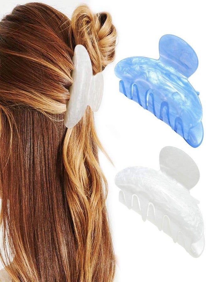 CAKURE Acrylic Claw Clips Pink Hair Clips Cute Hair Claw Barrettes Medium Nonslip Hair Claw Hair Accessories for Women and Girls (Pack of 2) (b-white&lake blue) - Image 1