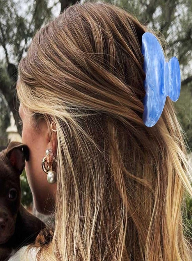 CAKURE Acrylic Claw Clips Pink Hair Clips Cute Hair Claw Barrettes Medium Nonslip Hair Claw Hair Accessories for Women and Girls (Pack of 2) (b-white&lake blue) - Image 3