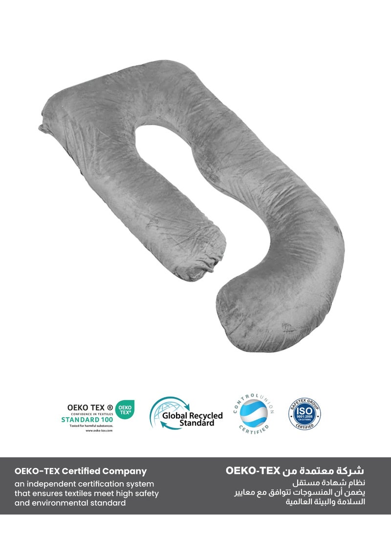 Rest Premium Velvet G Shaped Pregnancy Pillow 70x140cm Maternity Full Body Pillow For Pregnant Women for Back , Hip , Neck and Knee Support with Removal Cover , Grey - Image 3