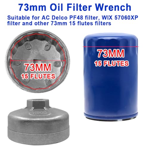 cotonlake 73-74mm Oil Filter Wrench, 15 Flutes Oil Filter Removal Tool Socket Compatible with AC Delco PF46/PF47/PF48/PF48e/PF63/PF64 Oil Filter for Chevy/Toyota/GM/Chrysler/Equinox 1.5L(1PC) - Image 2
