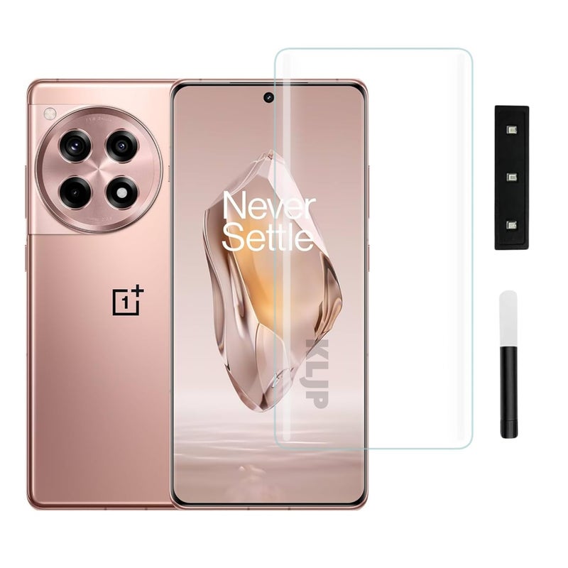 KLJP حماية شاشة زجاجية مقواة HD+ UV متقدمة متوافقة مع Oneplus 12R (عبوة من 1) لاصقة كاملة UV صديقة للحالات وضوح HD+ - Image 1