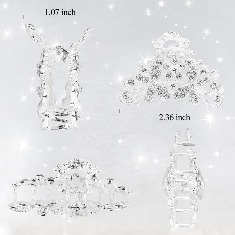 Vovii Rhinestone Hair Claw Clips Bling Hair Clips for Women, Sparkly Hair Clip Fancy Hair Claw Clips for Hair, Sliver Mini Diamond Crystal Glitter Clips for Women (2.36 inch) - Image 3