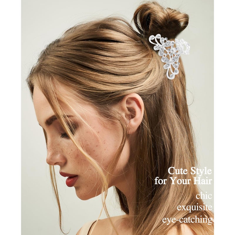 Vovii Rhinestone Hair Claw Clips Bling Hair Clips for Women, Sparkly Hair Clip Fancy Hair Claw Clips for Hair, Sliver Mini Diamond Crystal Glitter Clips for Women (2.36 inch) - Image 5