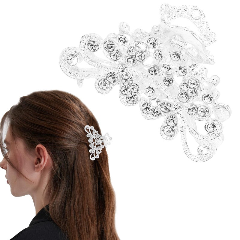 Vovii Rhinestone Hair Claw Clips Bling Hair Clips for Women, Sparkly Hair Clip Fancy Hair Claw Clips for Hair, Sliver Mini Diamond Crystal Glitter Clips for Women (2.36 inch) - Image 1