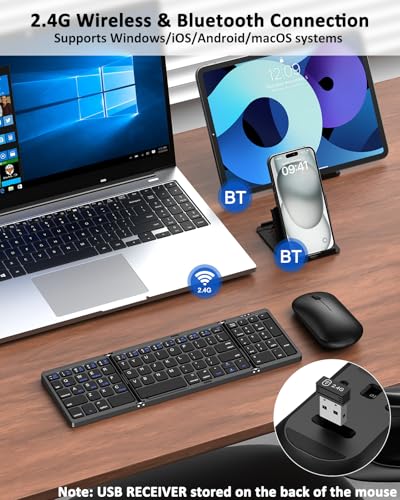 ULSOU Foldable Keyboard and Mouse, Folding Wireless Keyboard Mouse Combo with Portable Case, Rechargeable 2.4G Wireless+Bluetooth Multi-Device Combo for Windows, iOS, Android, macOS PC/Laptop/Tablet - Image 2