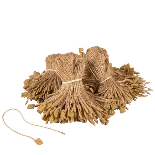 Aakriti Hemp Twine Strings 7" Hang Tag String Hemp Twine Strings Price Fastener with Snap Lock Pin Loop Hook Ties Fast to Attach (Jute Hemp TAG PIN, 200pcs) - Image 1