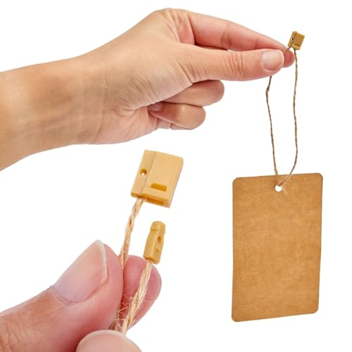 Aakriti Hemp Twine Strings 7" Hang Tag String Hemp Twine Strings Price Fastener with Snap Lock Pin Loop Hook Ties Fast to Attach (Jute Hemp TAG PIN, 200pcs) - Image 3