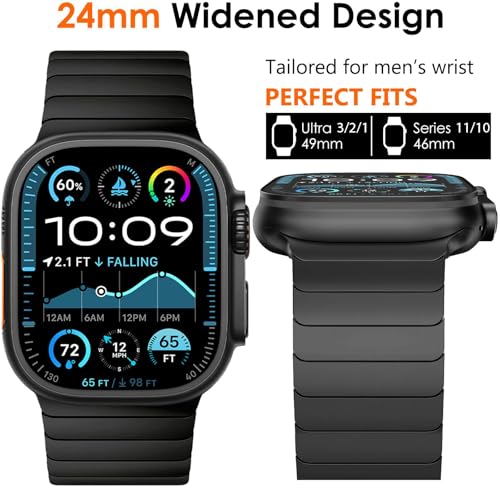 WINGLE Compatible for Apple Watch Band Ultra 321 Band Ultra 49mm Series 11 10 46mm 45mm 44mm 42mm SE 321 Series 9 8 7 6 5 4 Men 24mm Wide Stainless Steel Metal Bands Apple iWatch Link Black - Image 3