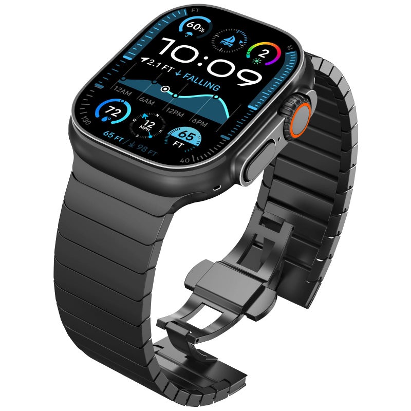 WINGLE Compatible for Apple Watch Band Ultra 321 Band Ultra 49mm Series 11 10 46mm 45mm 44mm 42mm SE 321 Series 9 8 7 6 5 4 Men 24mm Wide Stainless Steel Metal Bands Apple iWatch Link Black - Image 2