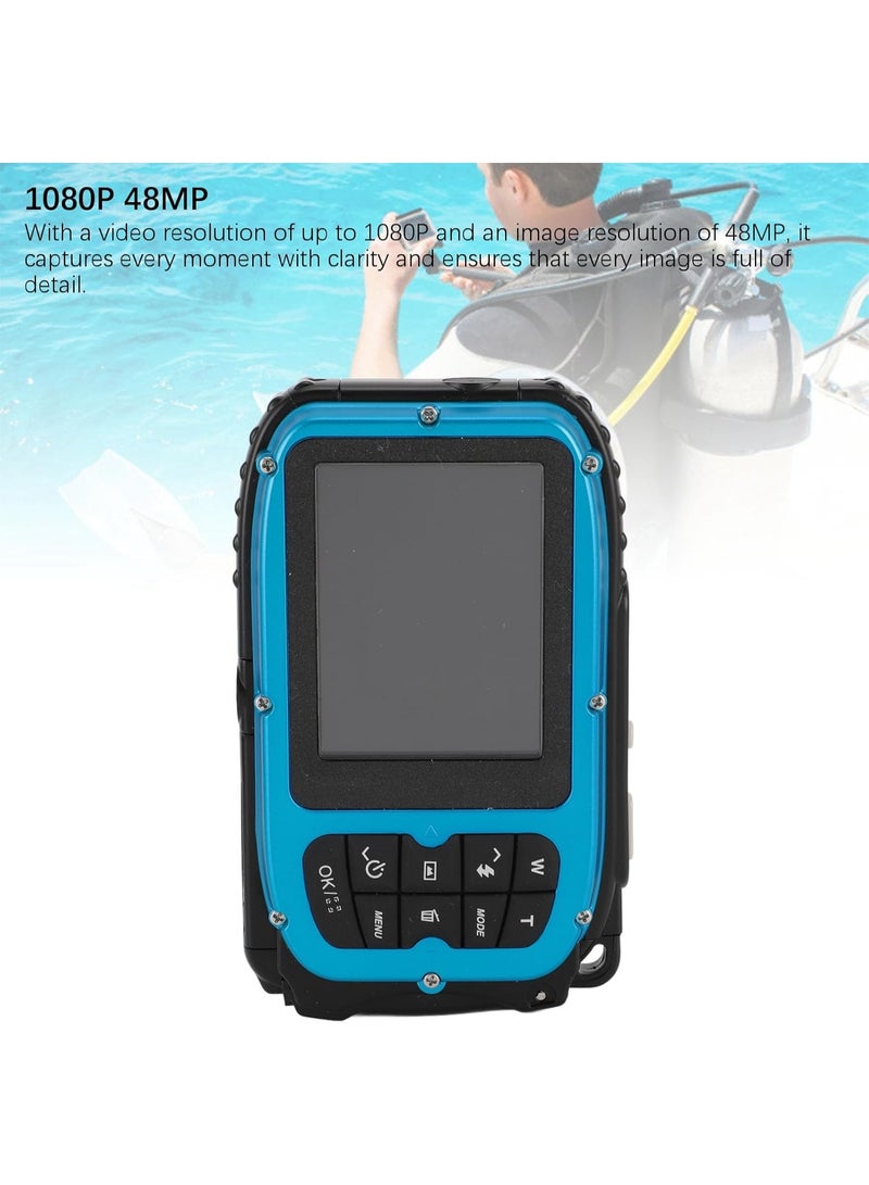AIWANTO Underwater Digital Camera 48MP with 1080P Video, 16X Zoom, Auto Focus & Anti-Shake – Waterproof Compact Camera for Diving, Snorkeling & Travel (Blue) - Image 2