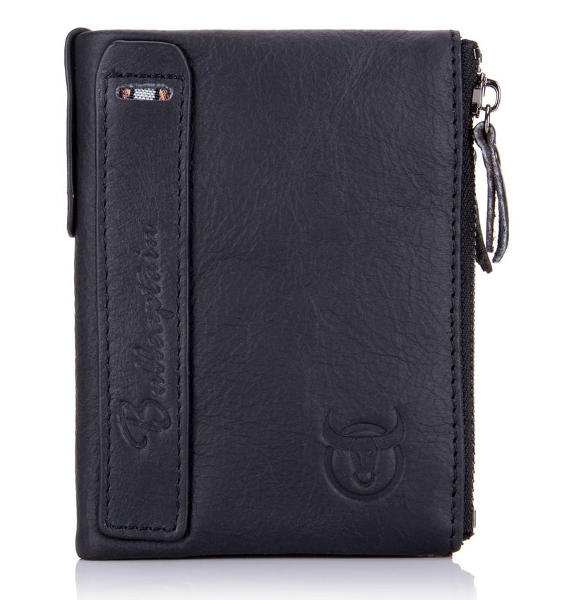 BULLCAPTAIN Genuine Leather Wallet for Men Vintage Bifold with Double Zipper Pockets (Black) - Image 2