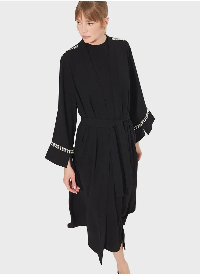 JUNE Embellished Tiered Belted Dress
