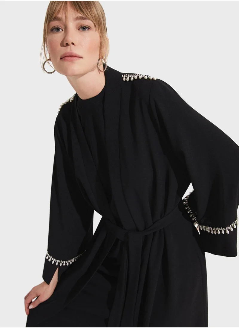 JUNE Embellished Tiered Belted Dress