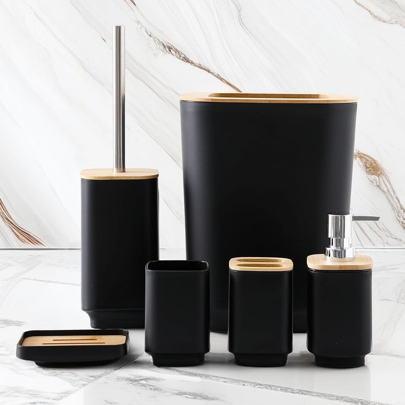 Homestic 6 Pcs Bathroom Accessories Set | Toilet Brush Holder, Soap Dish, Mouth Wash Cup, Toothbrush Holder, Soap Dispenser & Dustbin for Home Kitchen & Bathroom Essentiala65 - Image 1