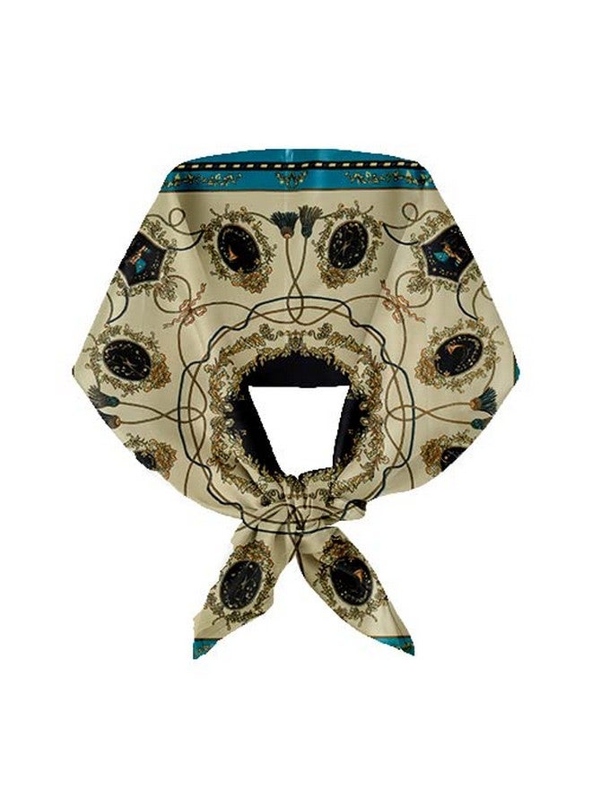 Threads & Yarn Scarf for Women Square Satin Silk Like Fashion Accessory Scarves Hijab Wraps Headscarf Size 90 x 90 cms (Teal Blue_Ivory) - Image 1